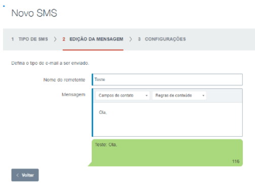 Criação de envios de SMS na plataforma de marketing digital da Dinamize.