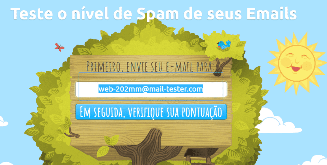 Tela inicial do teste de spam do Mailtester